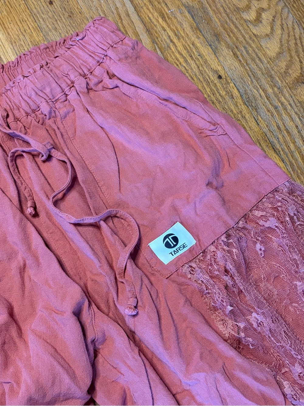Women's Rose Pink Lace-Panel Wide Leg Pants - Picture 2 of 4